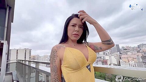 Amateur mummy Morena safada gets raw with neighbor on balcony – super-steamy XXX porn!